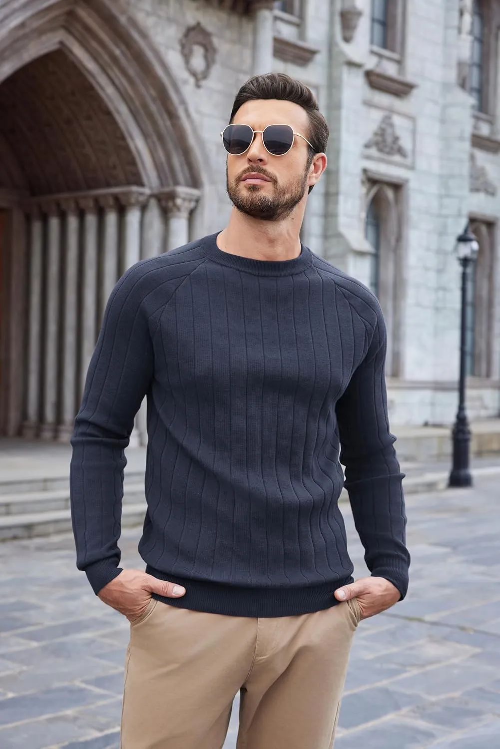 COOFANDY Men Dress Sweater Long Sleeve Crew Neck Sweater Slim Fit Business Casual Pullover Sweater