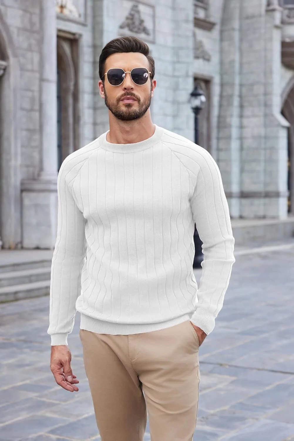 COOFANDY Men Dress Sweater Long Sleeve Crew Neck Sweater Slim Fit Business Casual Pullover Sweater