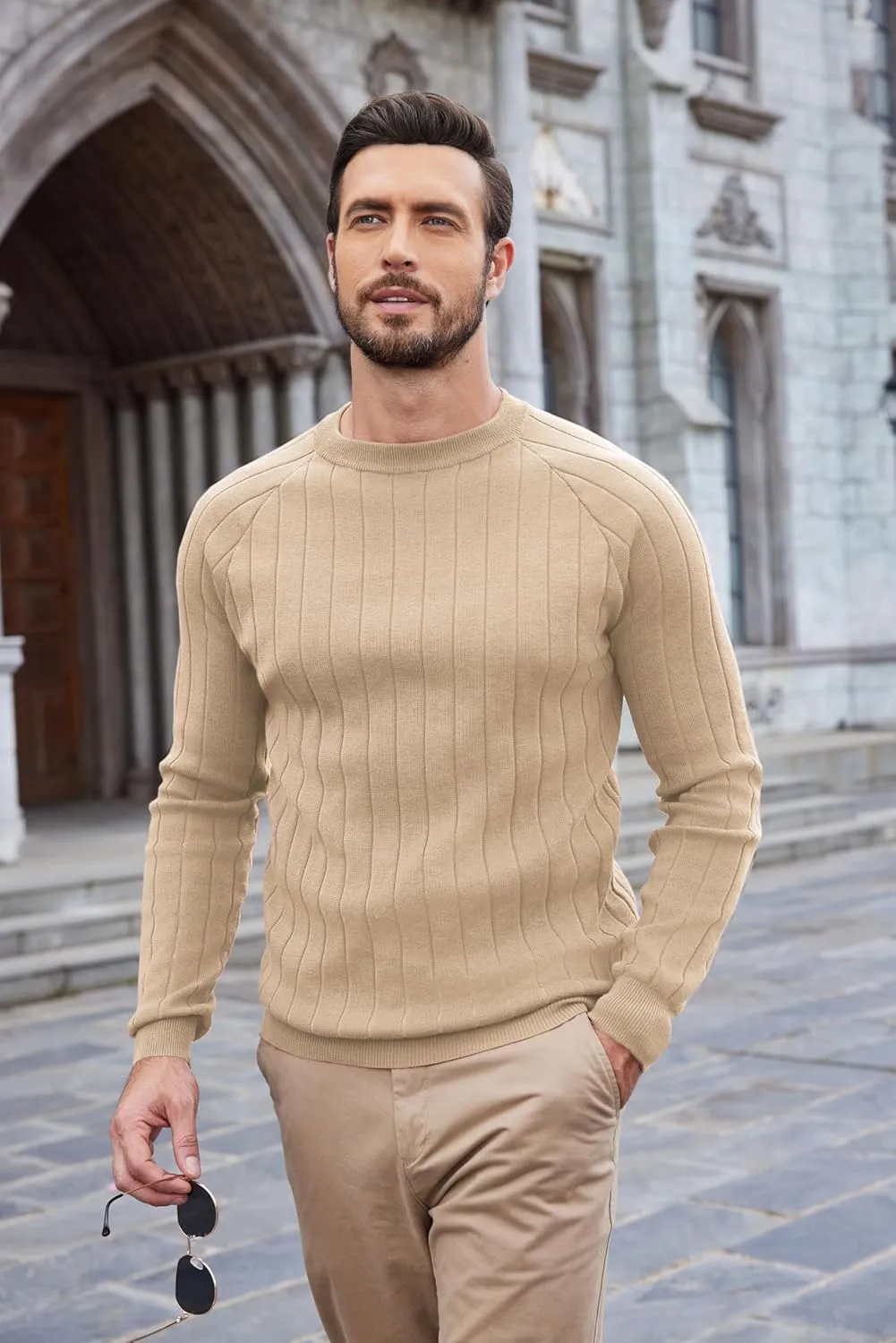 COOFANDY Men Dress Sweater Long Sleeve Crew Neck Sweater Slim Fit Business Casual Pullover Sweater