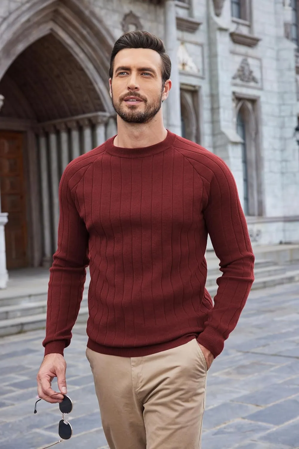 COOFANDY Men Dress Sweater Long Sleeve Crew Neck Sweater Slim Fit Business Casual Pullover Sweater