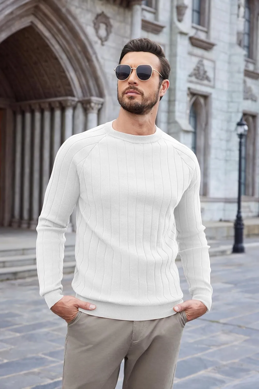 COOFANDY Men Dress Sweater Long Sleeve Crew Neck Sweater Slim Fit Business Casual Pullover Sweater