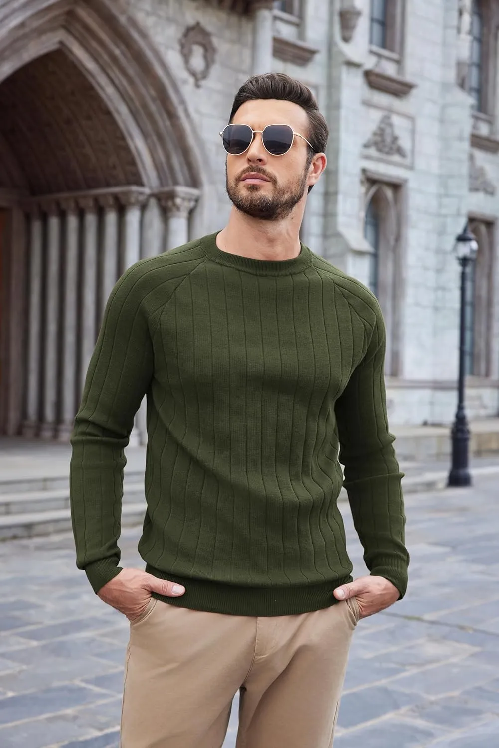 COOFANDY Men Dress Sweater Long Sleeve Crew Neck Sweater Slim Fit Business Casual Pullover Sweater