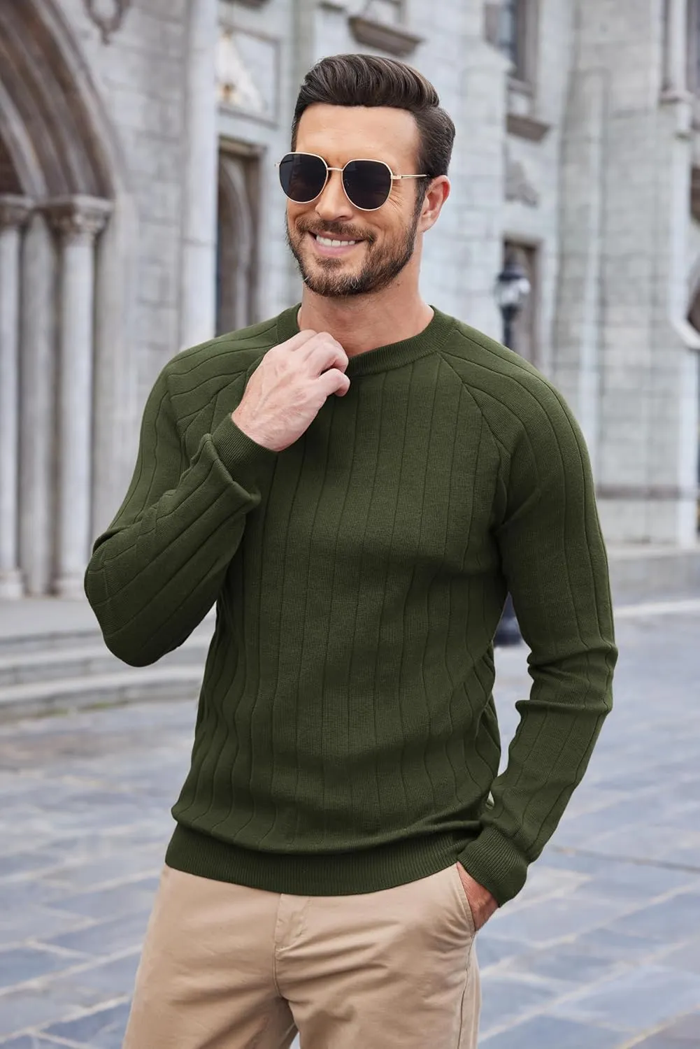 COOFANDY Men Dress Sweater Long Sleeve Crew Neck Sweater Slim Fit Business Casual Pullover Sweater