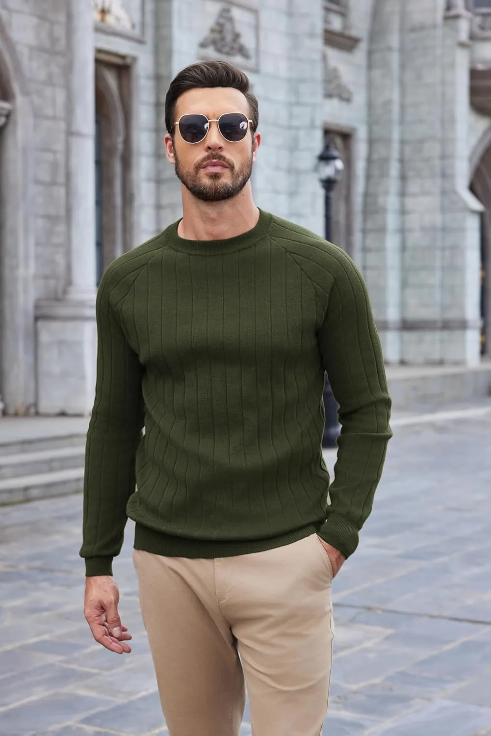 COOFANDY Men Dress Sweater Long Sleeve Crew Neck Sweater Slim Fit Business Casual Pullover Sweater
