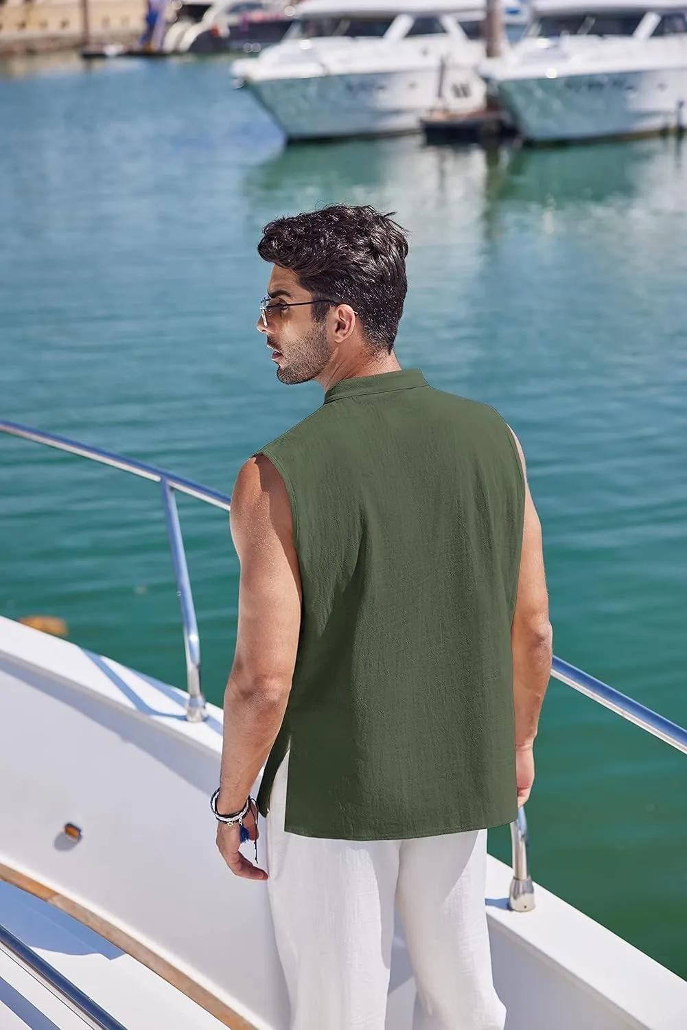COOFANDY Men Tank Top Cotton Linen Beach Sleeveless Shirt Lace Up Bohemian Hippie Renaissance Pirate Kilt Medieval Tunic