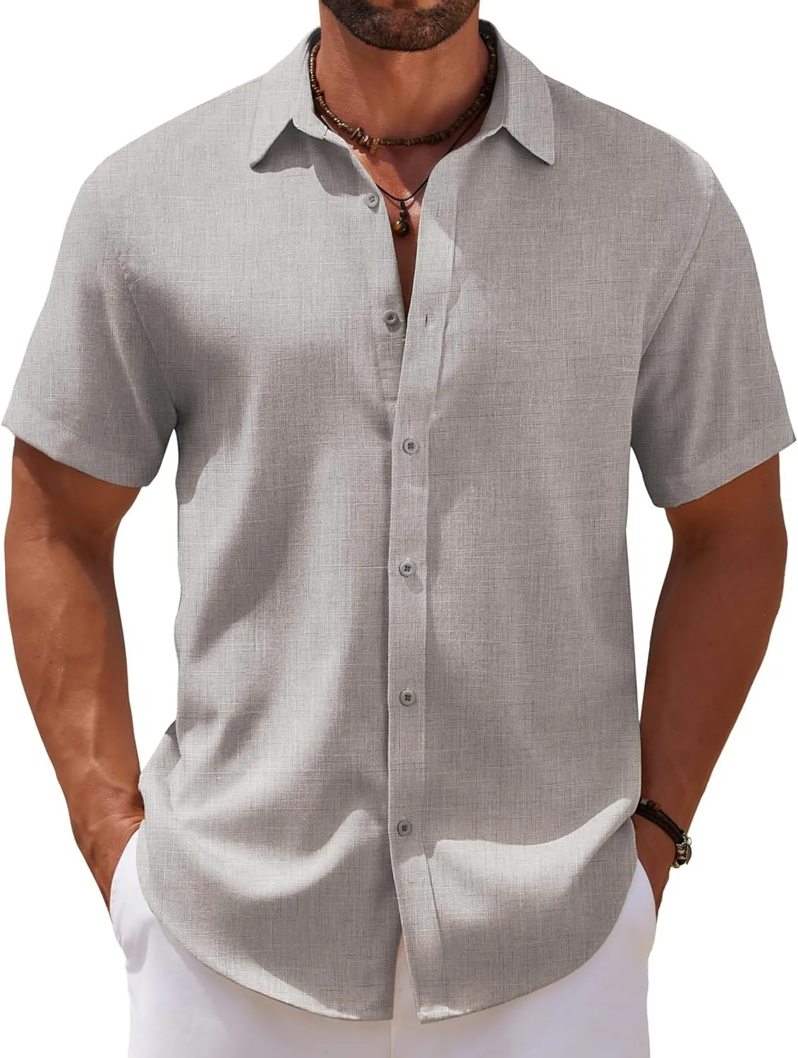 COOFANDY Mens Casual Summer Beach Shirt Short Sleeve Button Down Shirt Vacation Wedding Shirt Linen Textured Shirts