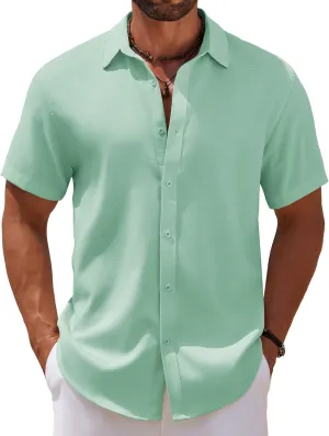 COOFANDY Mens Casual Summer Beach Shirt Short Sleeve Button Down Shirt Vacation Wedding Shirt Linen Textured Shirts