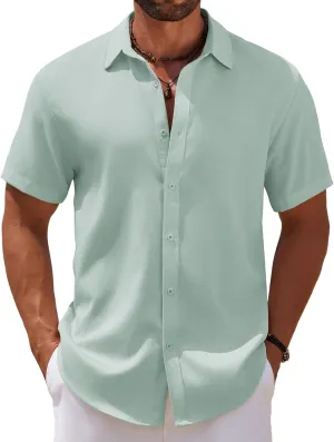 COOFANDY Mens Casual Summer Beach Shirt Short Sleeve Button Down Shirt Vacation Wedding Shirt Linen Textured Shirts