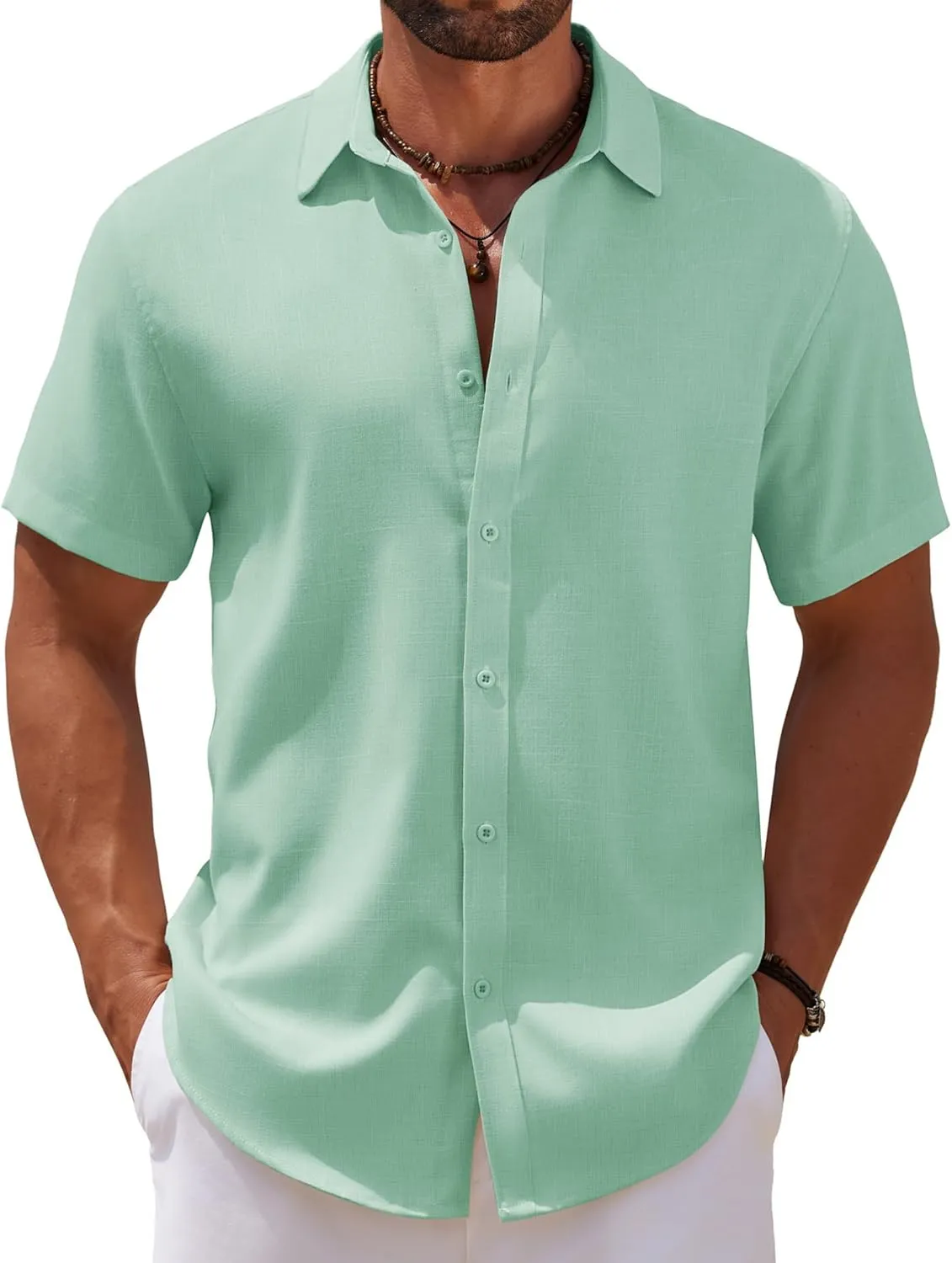 COOFANDY Men's Casual Summer Beach Shirt Short Sleeve Button Down Shirt Vacation Wedding Shirt Linen Textured Shirts