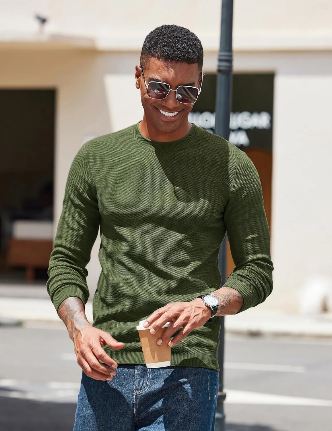 COOFANDY Mens Dress Pullover Sweater Lightweight Waffle Knit Sweater Slim Fit Crewneck Business Casual Sweater