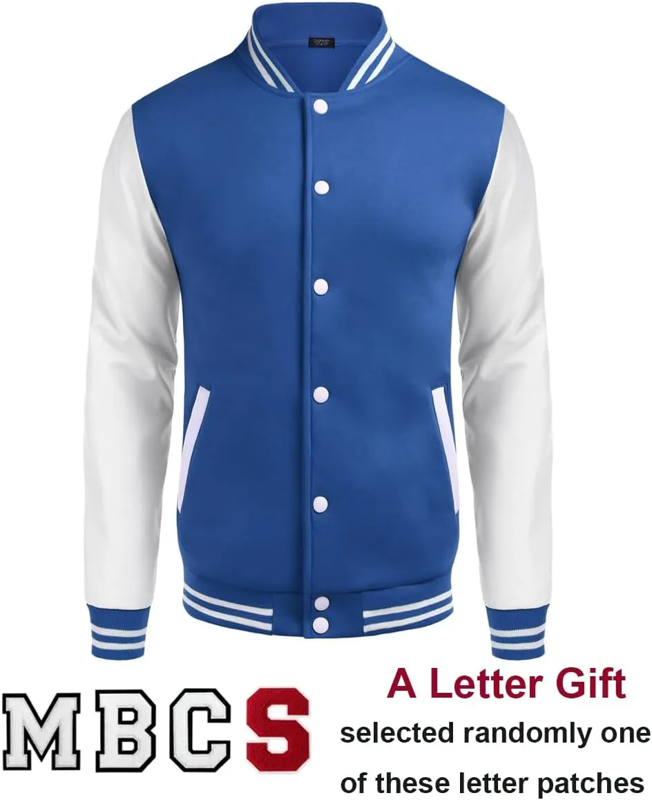 COOFANDY Mens Fashion Varsity Jackets Leather Sleeve Slim Fit College Baseball Letterman Bomber Coat