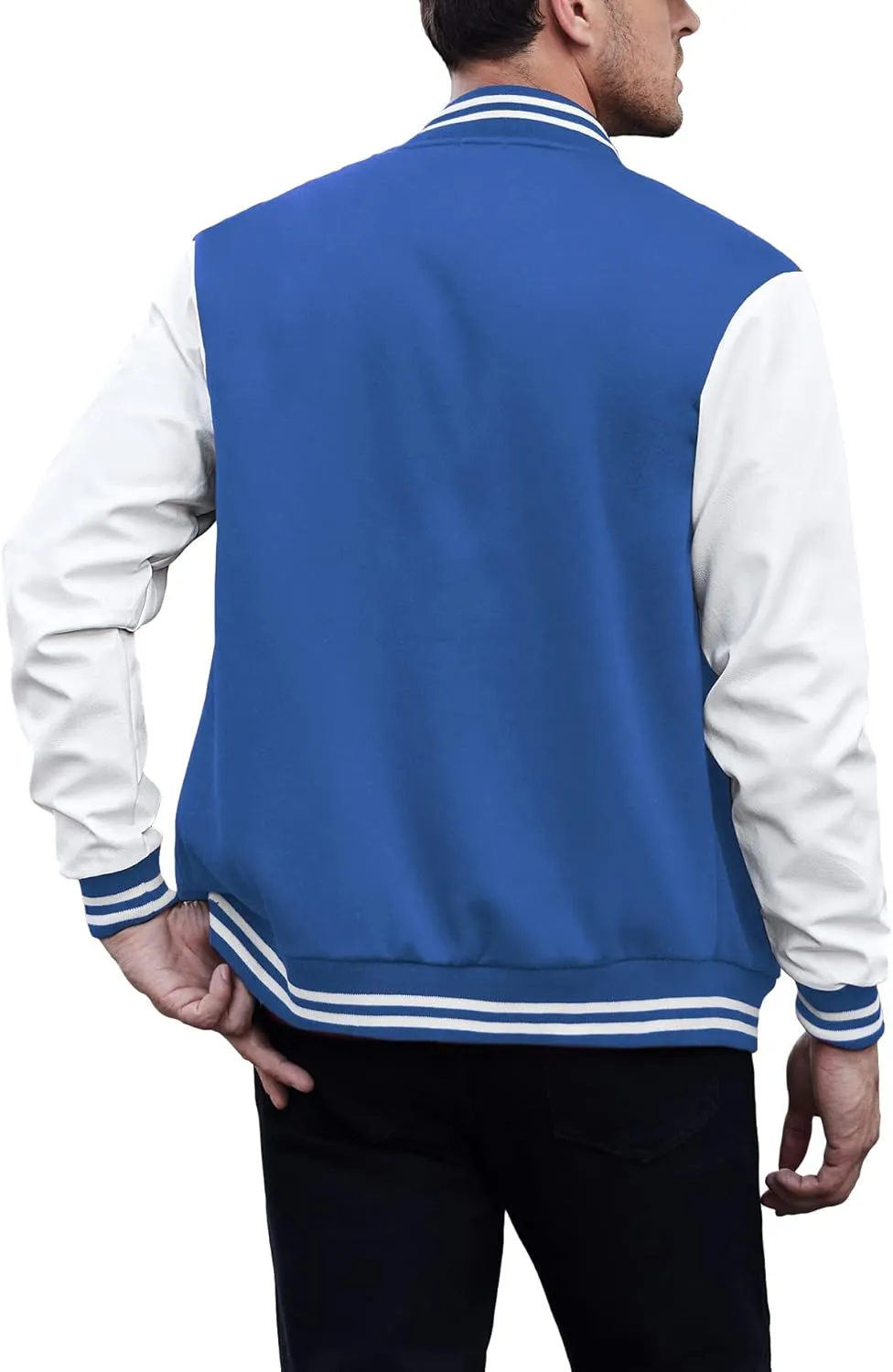 COOFANDY Mens Fashion Varsity Jackets Leather Sleeve Slim Fit College Baseball Letterman Bomber Coat