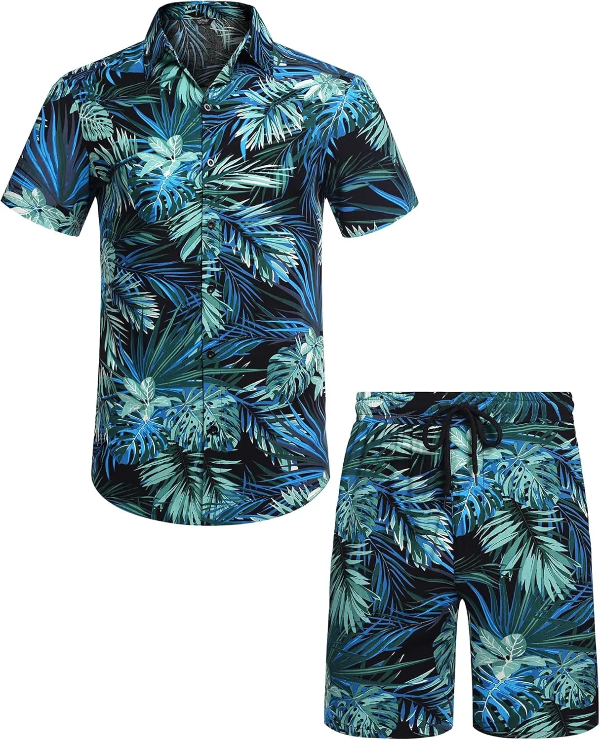 COOFANDY Men's Hawaiian Matching Set Summer Beach 2 Piece Outfits Flower Button Down Shirts and Shorts Vacation Outfits