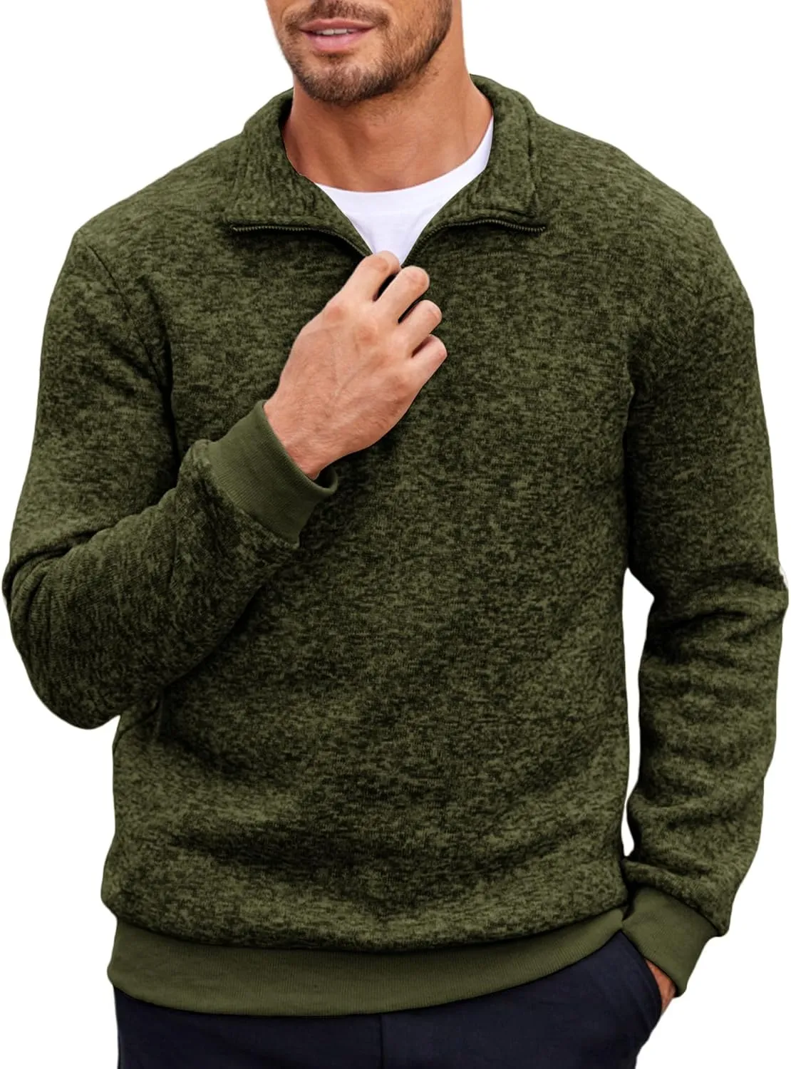 COOFANDY Men's Quarter Zip Pullover Casual Long Sleeve Sweater Slim Fit Sweater Mock Neck Polo Sweater