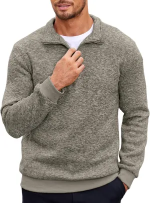 COOFANDY Men's Quarter Zip Pullover Casual Long Sleeve Sweater Slim Fit Sweater Mock Neck Polo Sweater