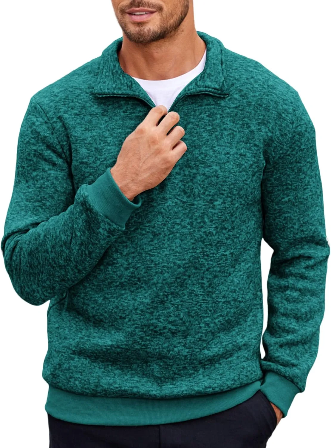 COOFANDY Men's Quarter Zip Pullover Casual Long Sleeve Sweater Slim Fit Sweater Mock Neck Polo Sweater
