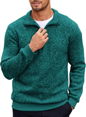 COOFANDY Men's Quarter Zip Pullover Casual Long Sleeve Sweater Slim Fit Sweater Mock Neck Polo Sweater