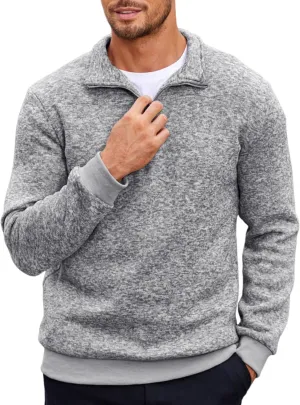 COOFANDY Men's Quarter Zip Pullover Casual Long Sleeve Sweater Slim Fit Sweater Mock Neck Polo Sweater