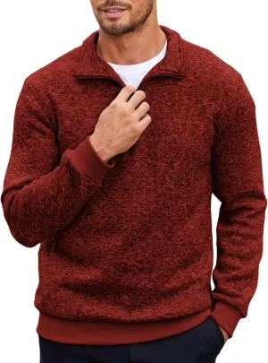 COOFANDY Men's Quarter Zip Pullover Casual Long Sleeve Sweater Slim Fit Sweater Mock Neck Polo Sweater