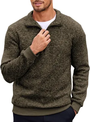 COOFANDY Men's Quarter Zip Pullover Casual Long Sleeve Sweater Slim Fit Sweater Mock Neck Polo Sweater