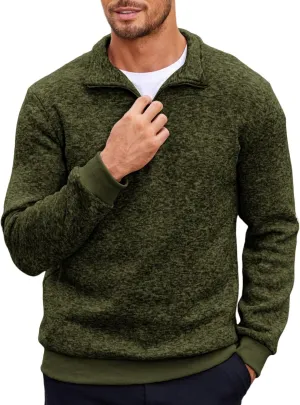 COOFANDY Men's Quarter Zip Pullover Casual Long Sleeve Sweater Slim Fit Sweater Mock Neck Polo Sweater