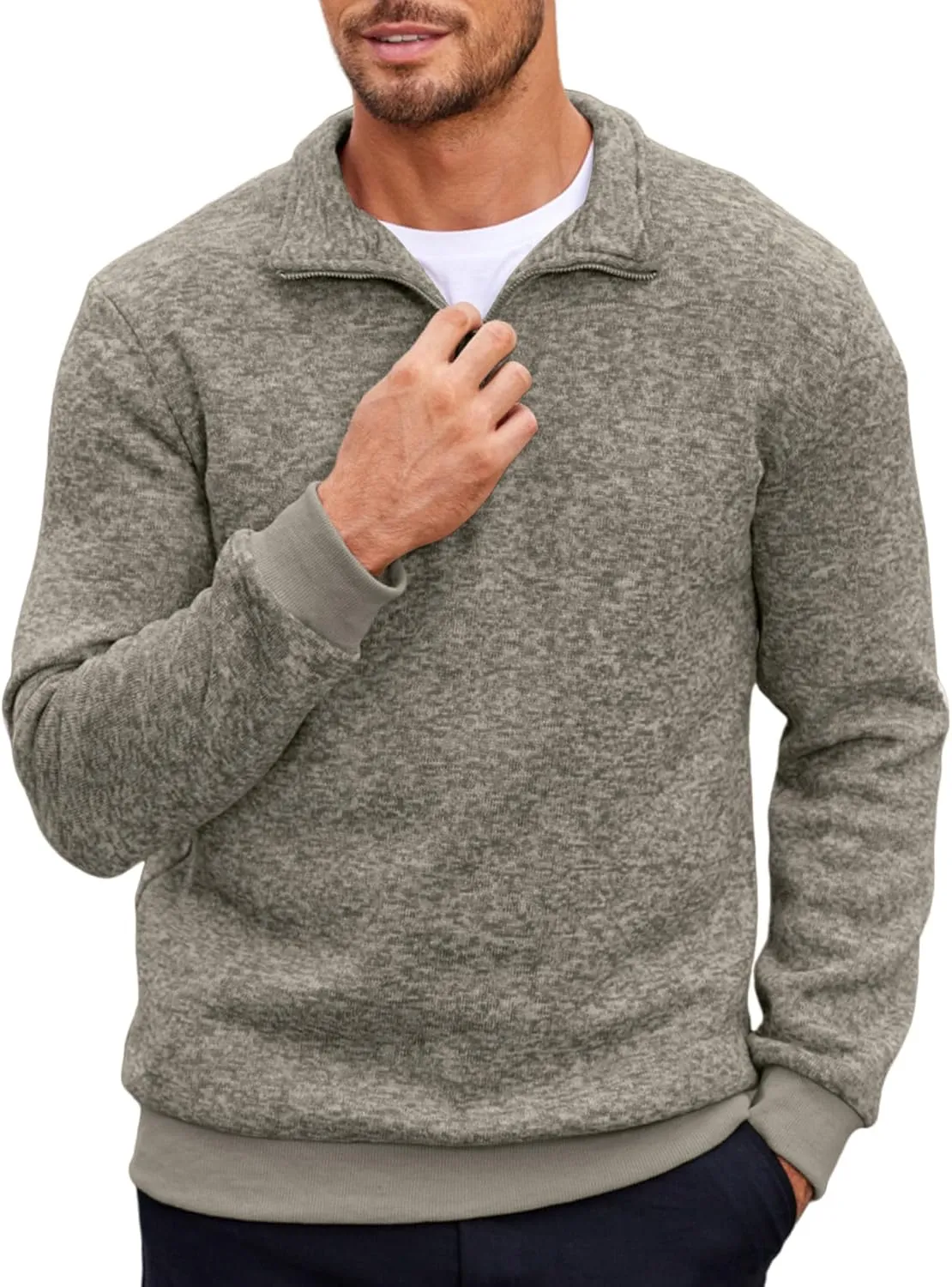 COOFANDY Men's Quarter Zip Pullover Casual Long Sleeve Sweater Slim Fit Sweater Mock Neck Polo Sweater