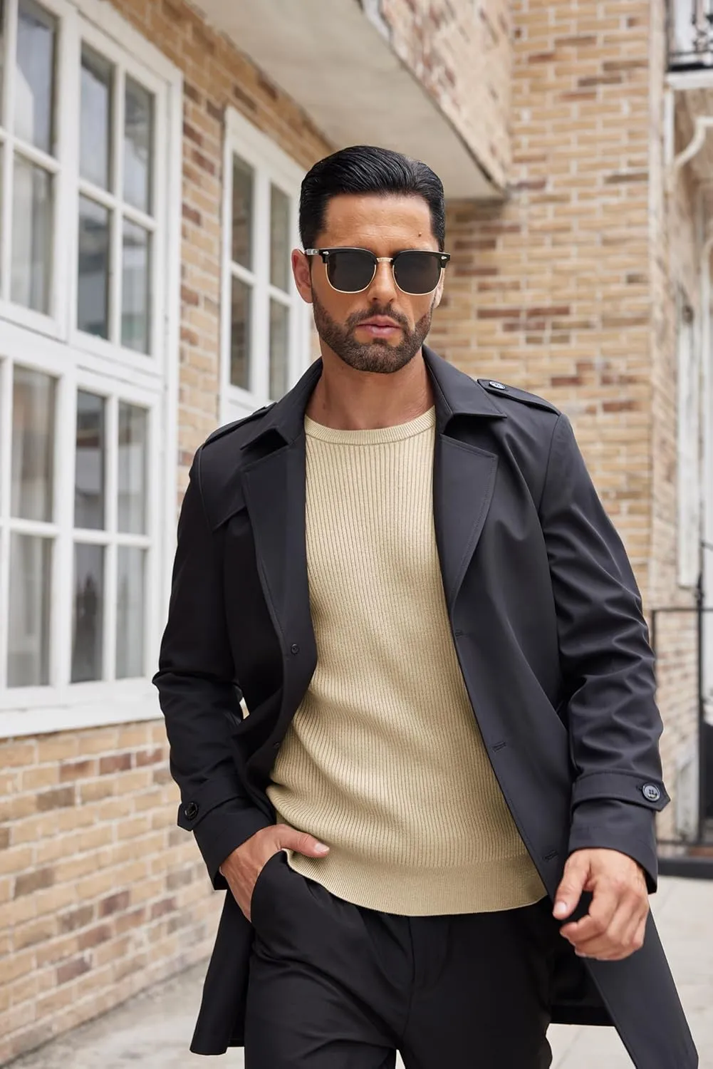 COOFANDY Men's Ribbed Crewneck Sweater Long Sleeve Slim Fit Knitted Pullover Sweater