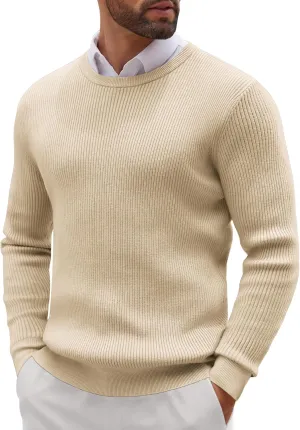 COOFANDY Men's Ribbed Crewneck Sweater Long Sleeve Slim Fit Knitted Pullover Sweater