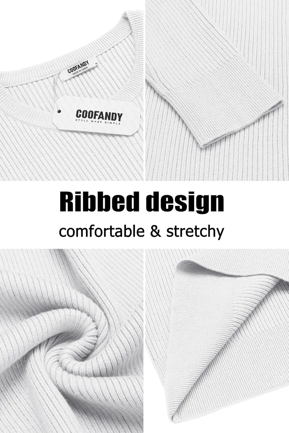 COOFANDY Men's Ribbed Crewneck Sweater Long Sleeve Slim Fit Knitted Pullover Sweater