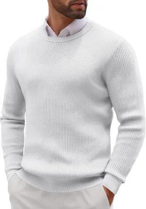 COOFANDY Men's Ribbed Crewneck Sweater Long Sleeve Slim Fit Knitted Pullover Sweater