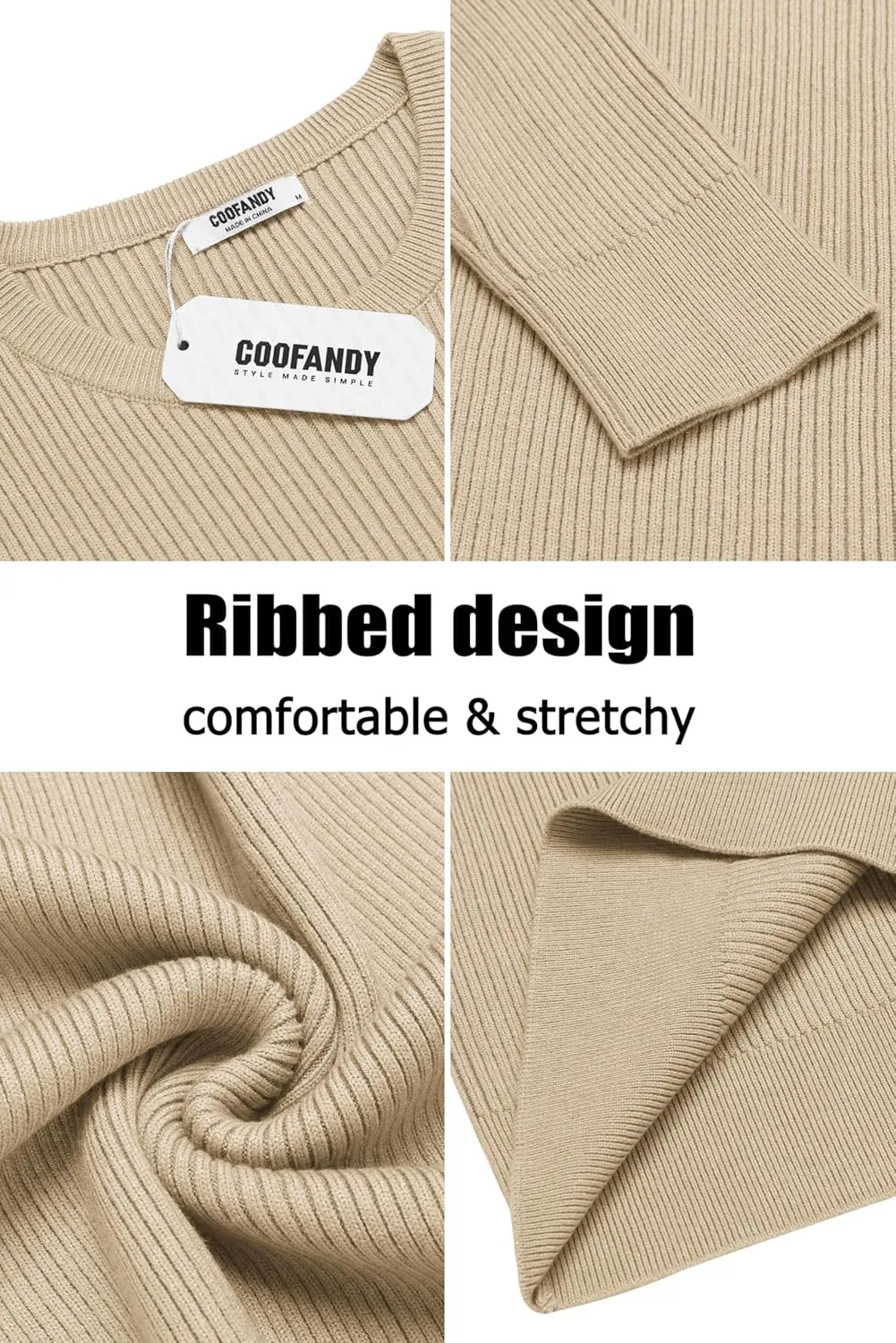 COOFANDY Men's Ribbed Crewneck Sweater Long Sleeve Slim Fit Knitted Pullover Sweater