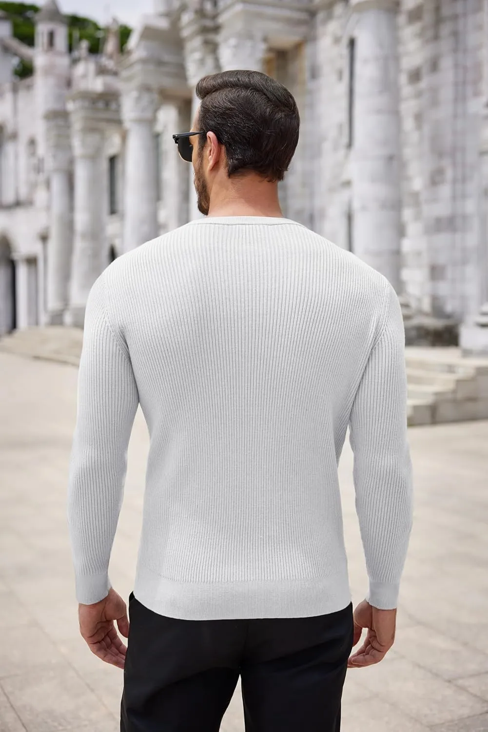 COOFANDY Men's Ribbed Crewneck Sweater Long Sleeve Slim Fit Knitted Pullover Sweater