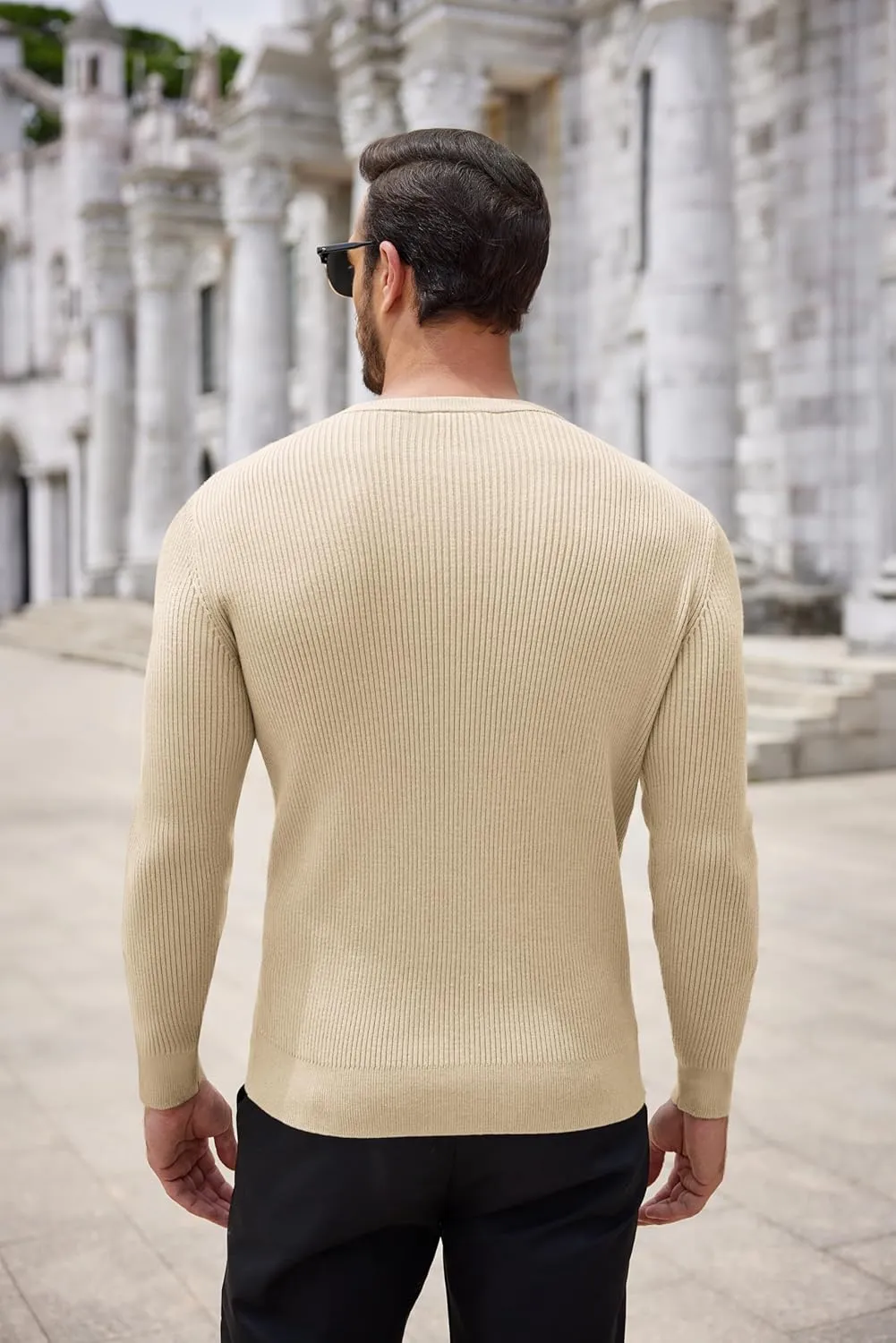 COOFANDY Men's Ribbed Crewneck Sweater Long Sleeve Slim Fit Knitted Pullover Sweater