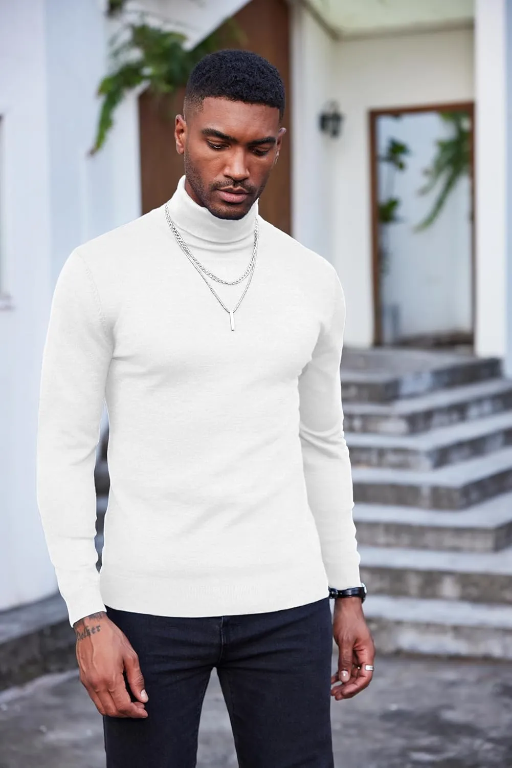 COOFANDY Men's Slim Fit Turtleneck Sweater Casual Basic Knitted Long Sleeve Pullover Sweater