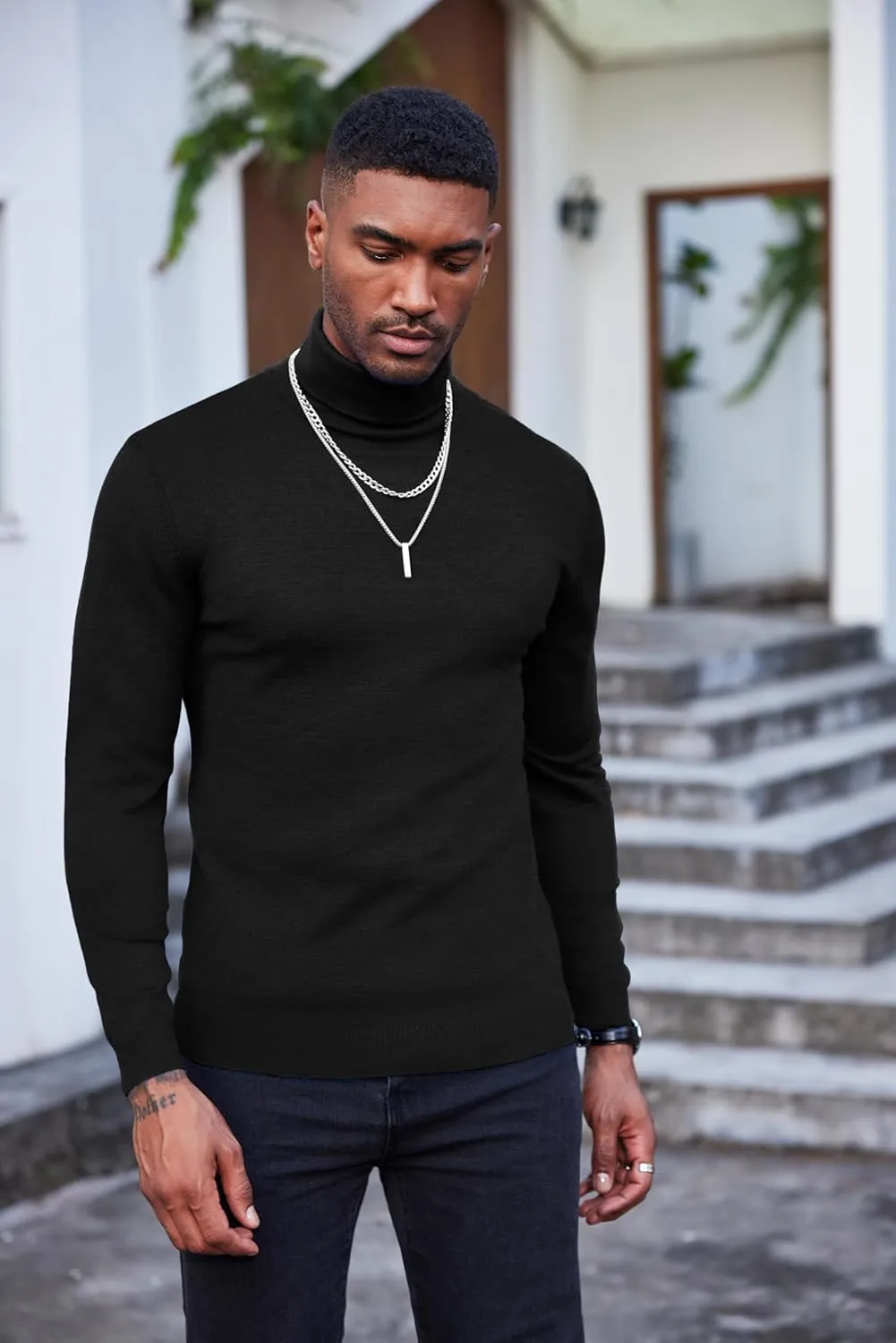 COOFANDY Men's Slim Fit Turtleneck Sweater Casual Basic Knitted Long Sleeve Pullover Sweater