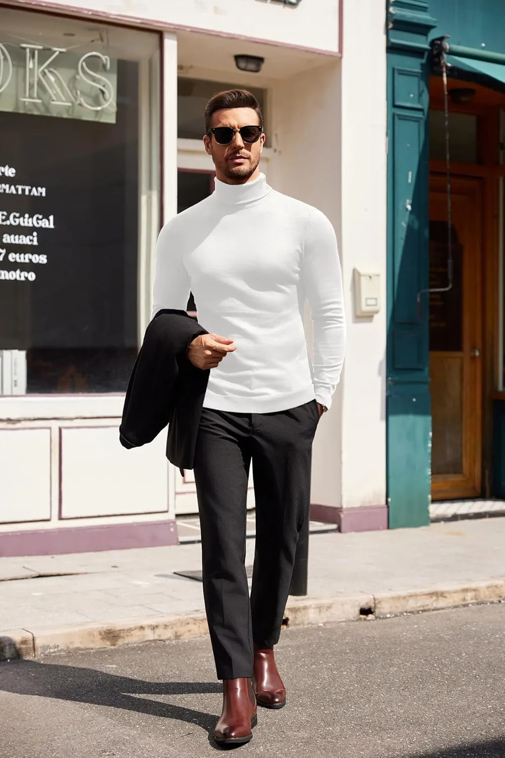 COOFANDY Men's Slim Fit Turtleneck Sweater Casual Basic Knitted Long Sleeve Pullover Sweater