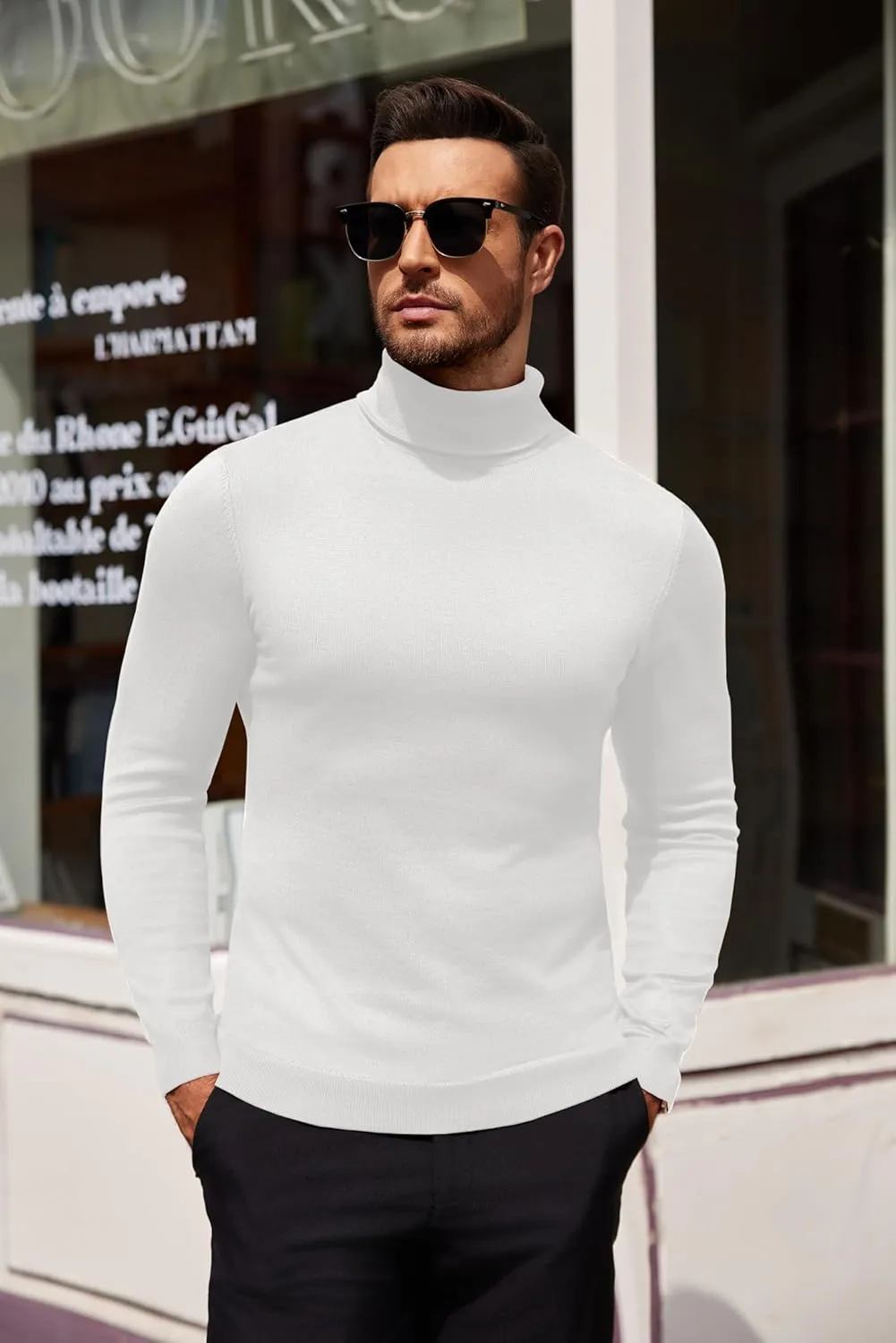 COOFANDY Men's Slim Fit Turtleneck Sweater Casual Basic Knitted Long Sleeve Pullover Sweater
