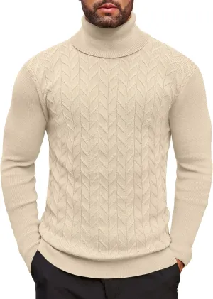 COOFANDY Men's Slim Fit Turtleneck Sweater Casual Pullover Sweater Basic Twist Patterned Knitted Sweater