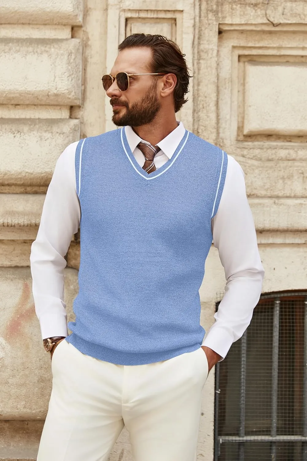 COOFANDY Men's Sweater Vest V Neck Sleeveless Sweater Slim Fit Casual Knitted Pullover Sweater