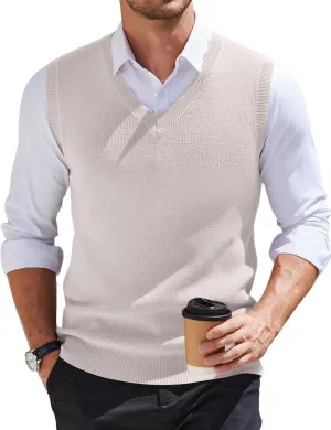 COOFANDY Men's Sweater Vest V Neck Sleeveless Sweater Slim Fit Casual Knitted Pullover Sweater