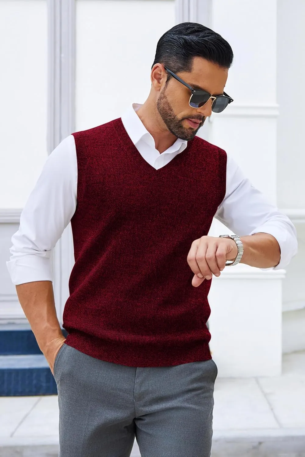 COOFANDY Men's Sweater Vest V Neck Sleeveless Sweater Slim Fit Casual Knitted Pullover Sweater