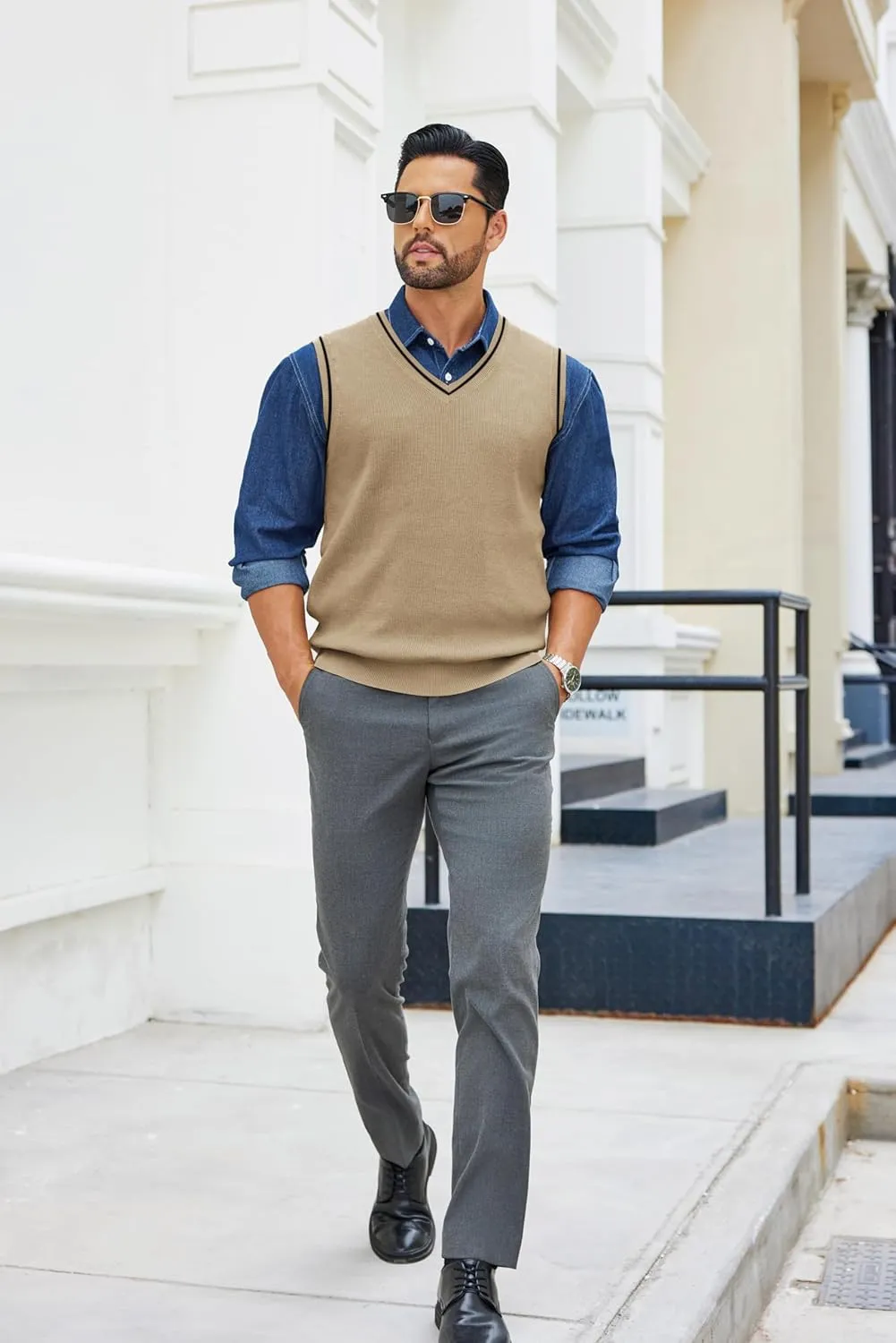 COOFANDY Men's Sweater Vest V Neck Sleeveless Sweater Slim Fit Casual Knitted Pullover Sweater