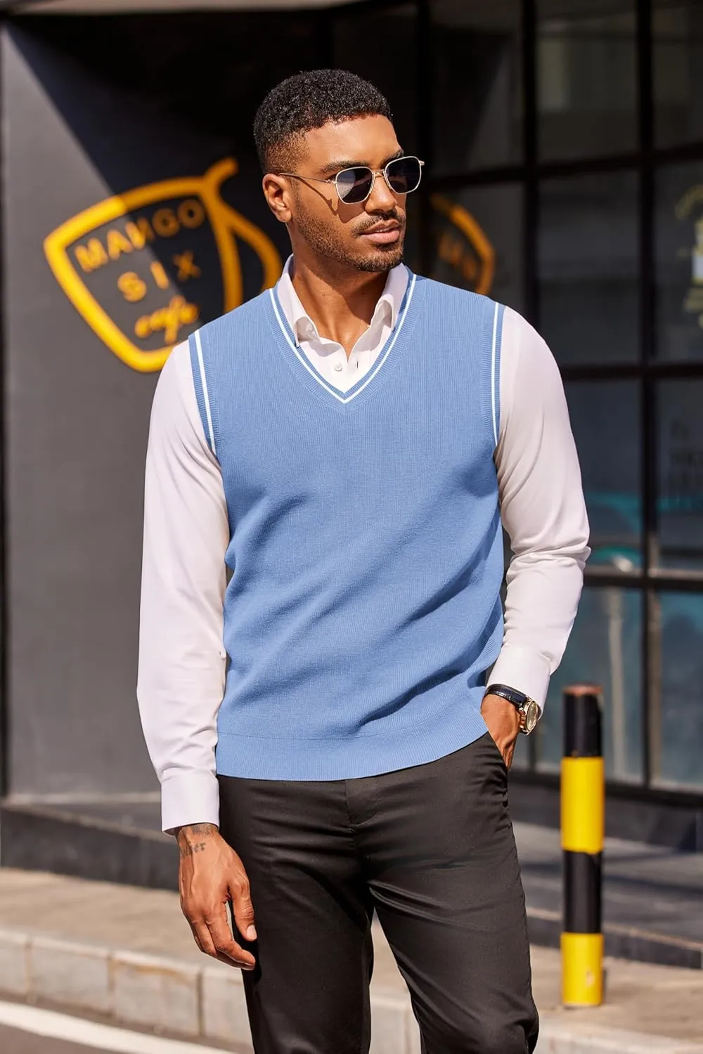 COOFANDY Men's Sweater Vest V Neck Sleeveless Sweater Slim Fit Casual Knitted Pullover Sweater