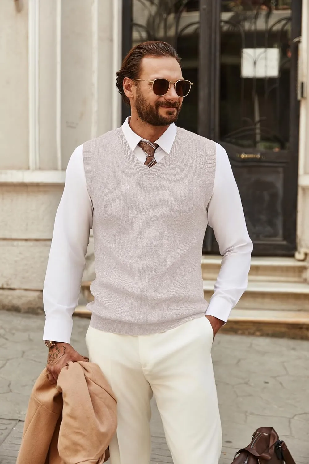 COOFANDY Men's Sweater Vest V Neck Sleeveless Sweater Slim Fit Casual Knitted Pullover Sweater