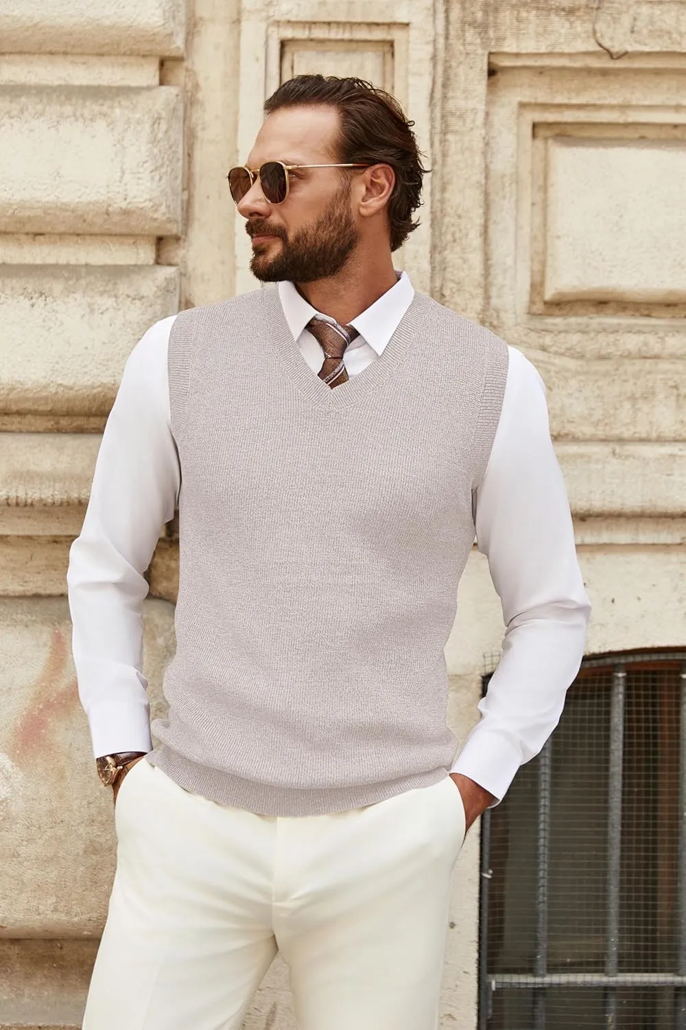 COOFANDY Men's Sweater Vest V Neck Sleeveless Sweater Slim Fit Casual Knitted Pullover Sweater