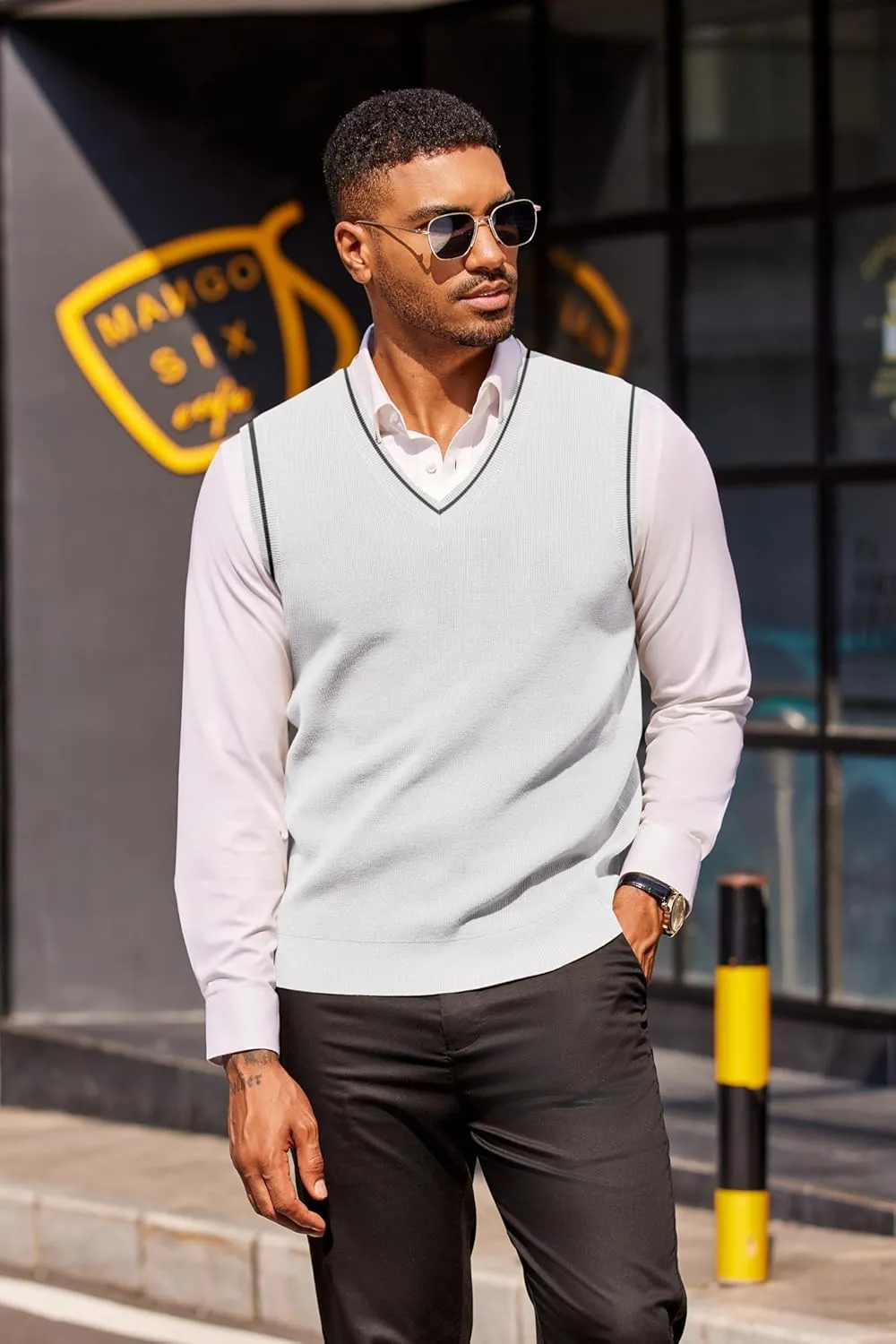 COOFANDY Men's Sweater Vest V Neck Sleeveless Sweater Slim Fit Casual Knitted Pullover Sweater