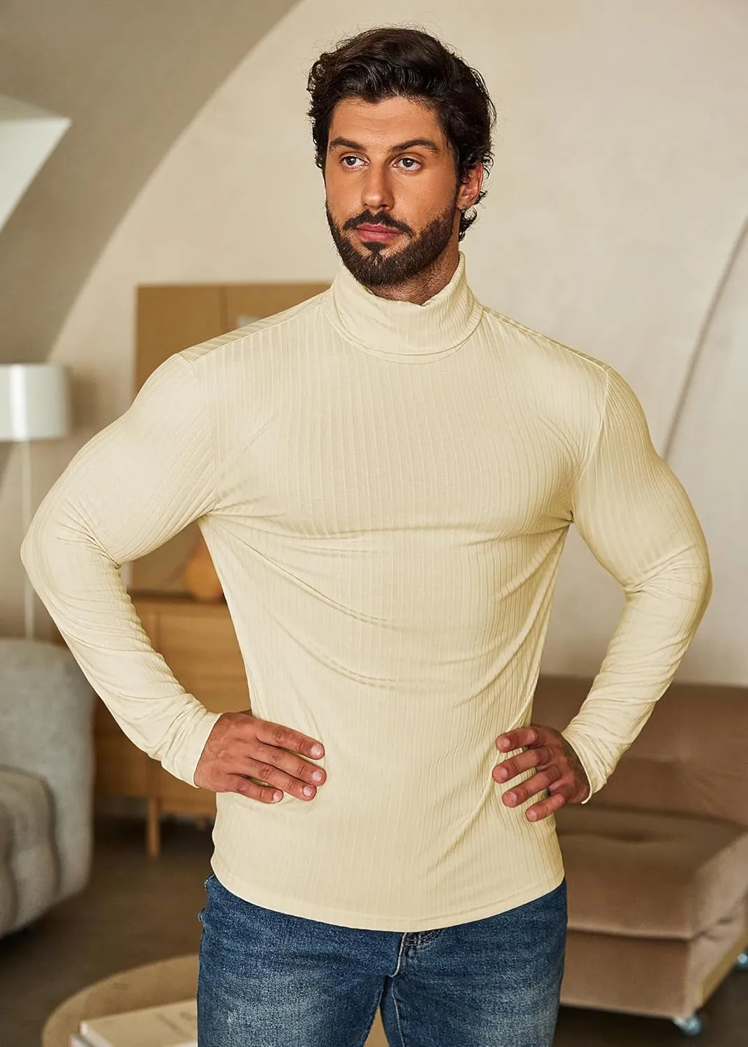 COOFANDY Men's Turtleneck Sweater Slim Fit Lightweight Basic Ribbed Sweaters