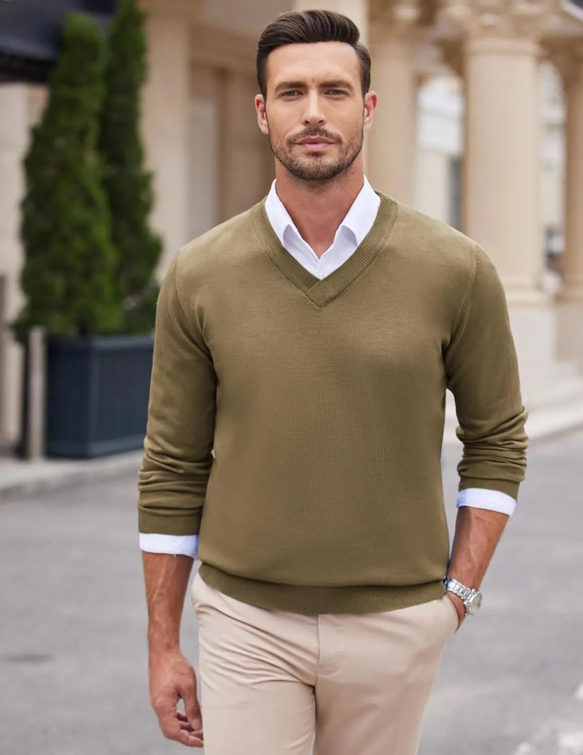 COOFANDY Mens V Neck Dress Sweater Long Sleeve Slim Fit Fashion Pullover Sweater