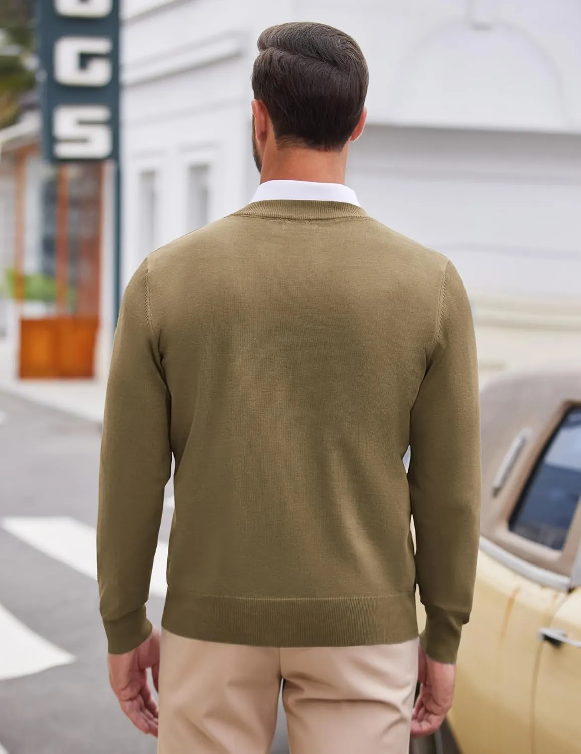 COOFANDY Mens V Neck Dress Sweater Long Sleeve Slim Fit Fashion Pullover Sweater