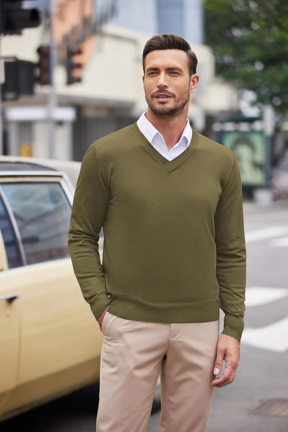 COOFANDY Mens V Neck Dress Sweater Long Sleeve Slim Fit Fashion Pullover Sweater